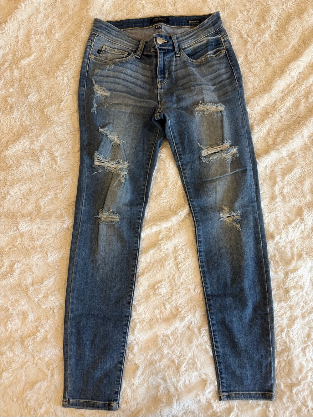 Judy Blue Distressed Skinny Jeans - Medium Blue - Picture 2 of 6